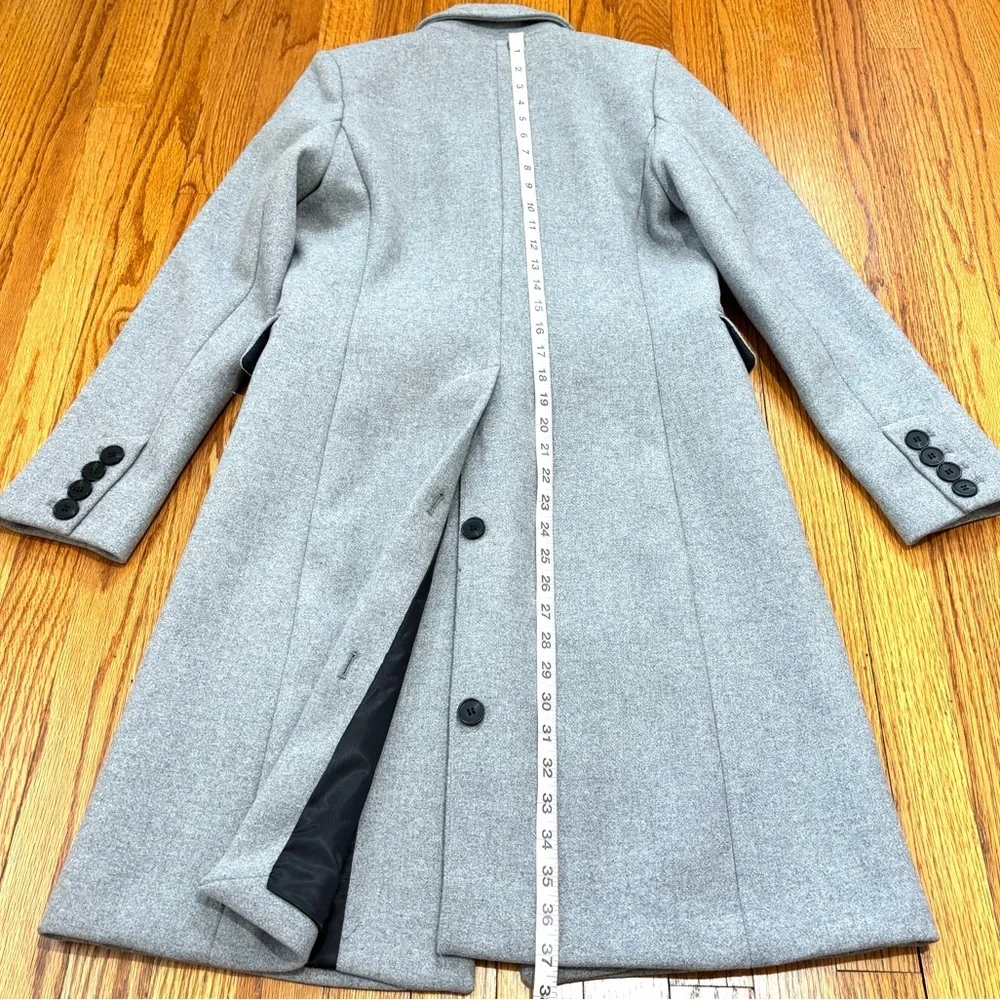 Mango MNG heather gray wool blend one button business classic tailored pea coat